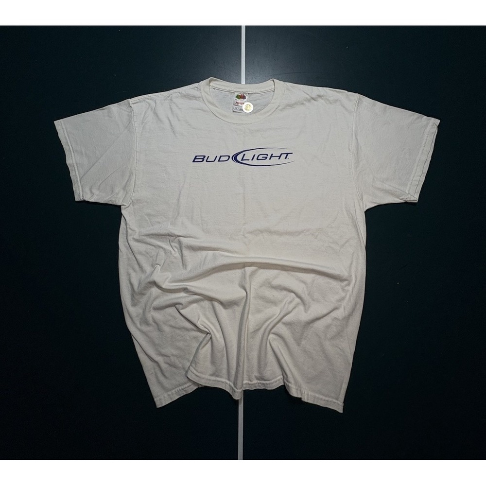 Vintage Bud Light Beer Promo T-Shirt Size XL White‎ Graphic Party Casual